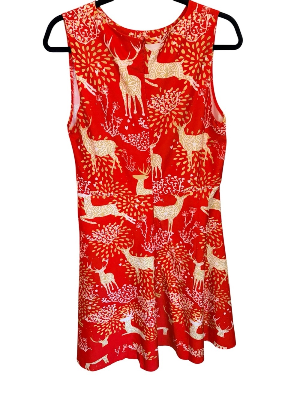 Red Deer-Print Christmas Midi Dress